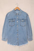 Sky Blue Pocket Raw Hem Buttoned Denim Jacket